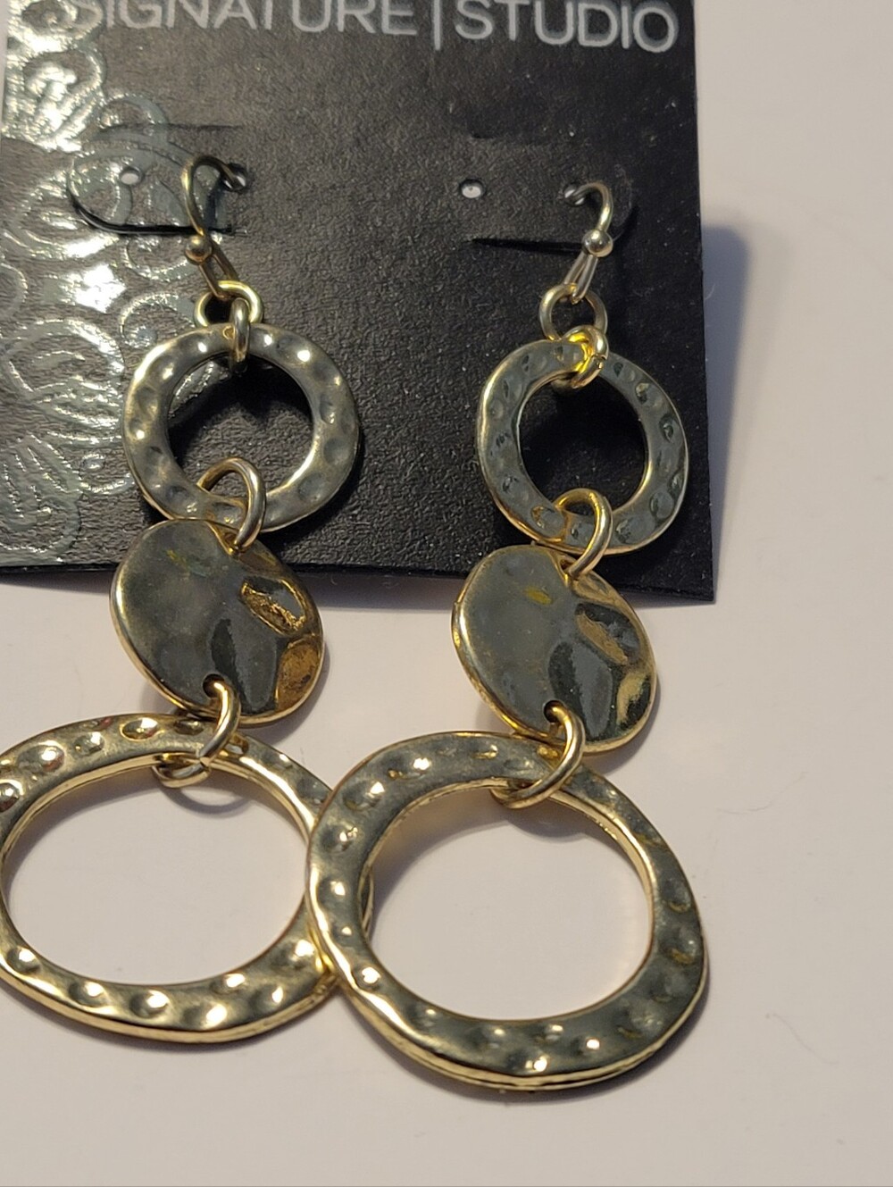 Signature Studio Two-Tone Hammered Link Drop Earrings